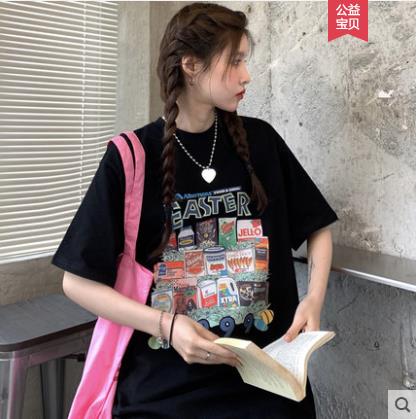 美式街头hiphop短袖t恤女夏2021宽松潮ins原宿风chic韩风半袖上衣