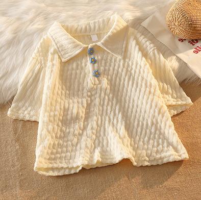 法式复古盐系短款polo衫女夏季宽松小众设计感花朵T恤短袖上衣潮