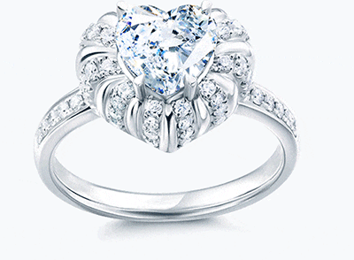 18K白金钻石戒指心形结婚钻戒女款30分豪华群镶求婚戒指显钻1克拉