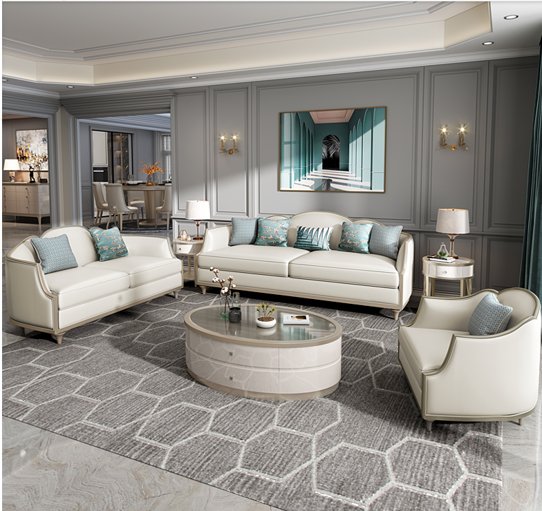 轻奢皮布沙发组合小户型美式实木高端家具现代简约意式客厅样板间