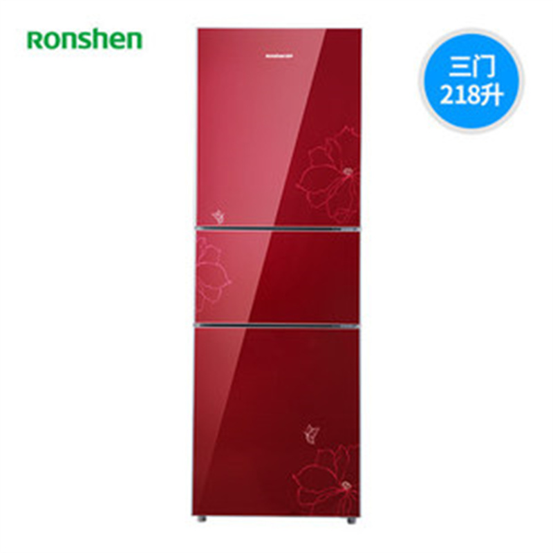 三门冰箱 家用节能 中门软冷冻 红色玻璃面板 静音低噪