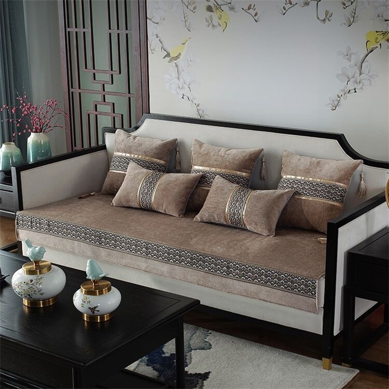 新中式四季通用沙发垫布艺防滑老式坐垫子123红木实木套巾罩定做