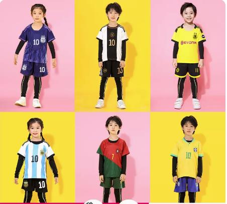 儿童足球服套装2023世界杯男女孩葡萄牙C罗足球球衣比赛队服定制