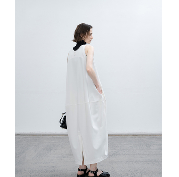 EKCOOKIES原创设计师 高支面料极简白色长裙茧型无袖背心连衣裙