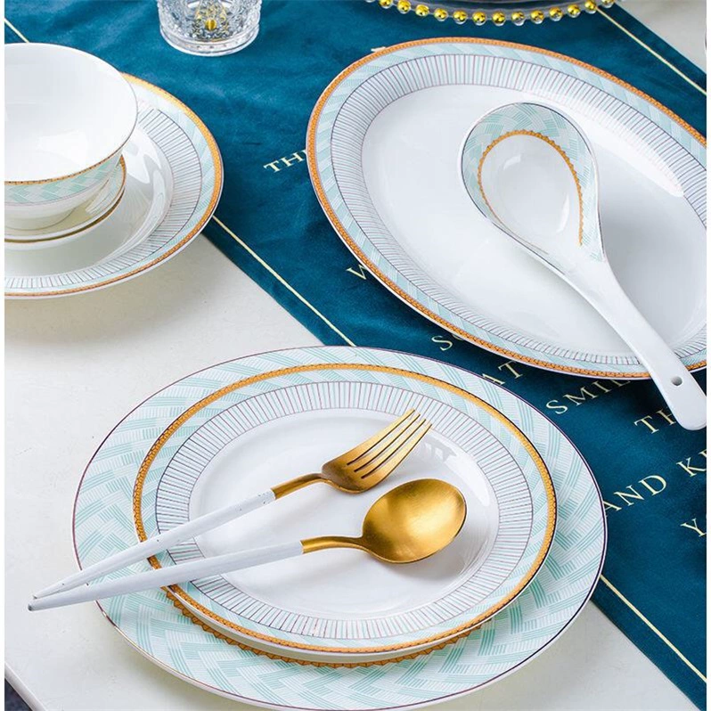 曼达尼碗碟套装家用轻奢北欧陶瓷器吃饭碗盘组合中式骨瓷餐具