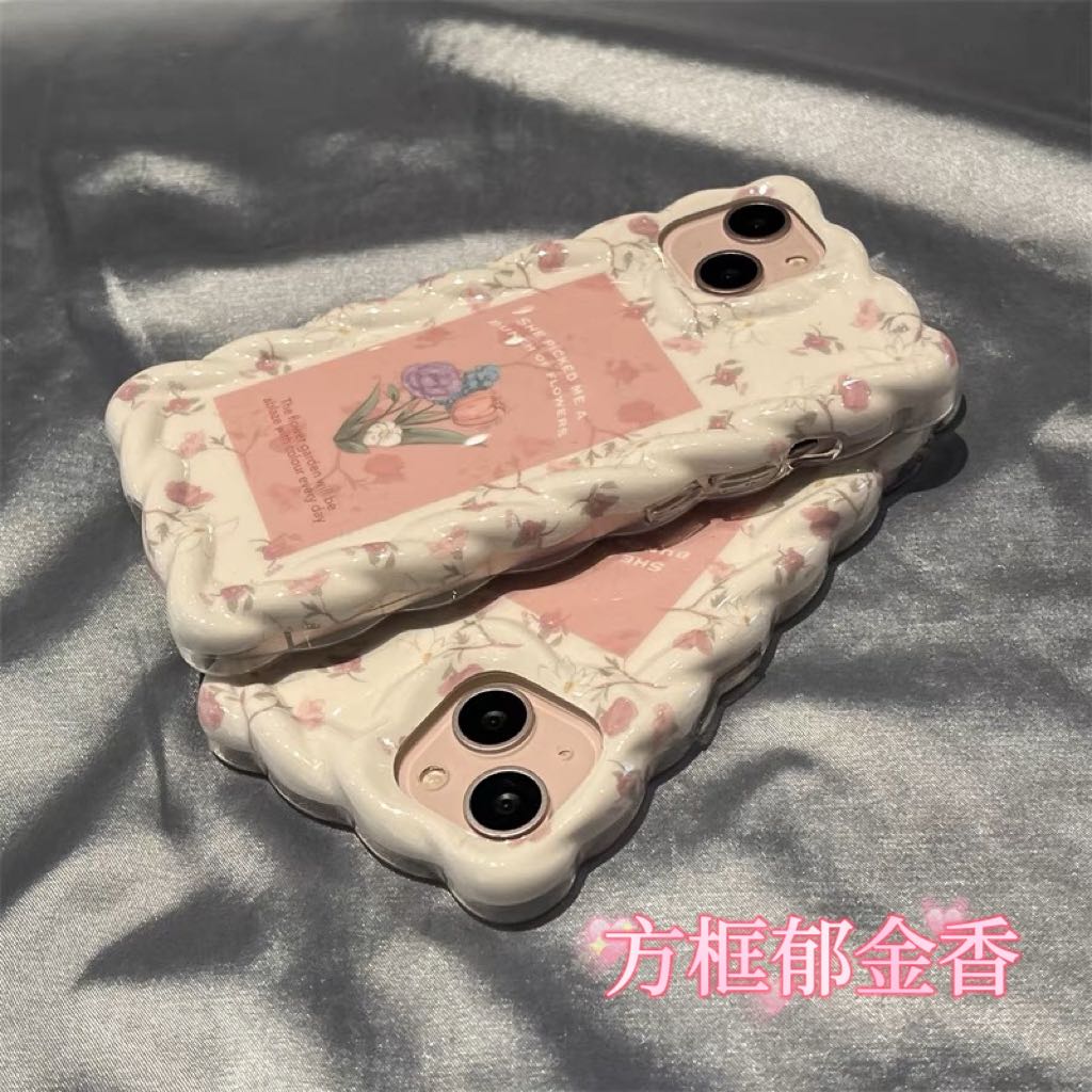 编织边方框花朵适用苹果14手机壳iphone13promax创意女款防摔12硅胶11全包