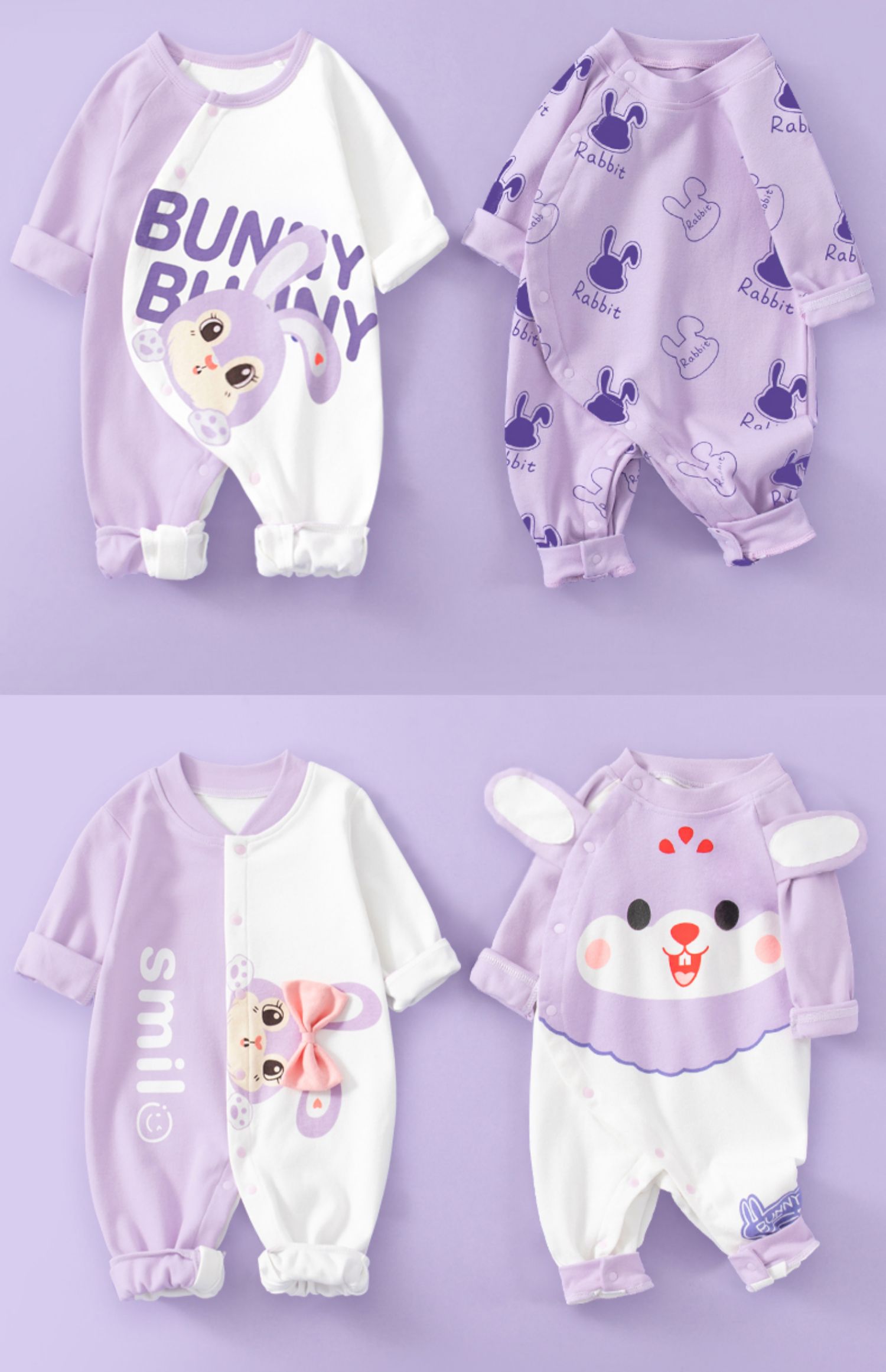 2件装 兔年初生婴儿衣服满月宝宝连体衣春秋季新生儿纯棉长袖春装