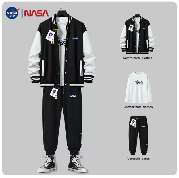 NASA联名春秋夹克外套男潮牌冬季加绒棒球服男装一套搭配帅气衣服
