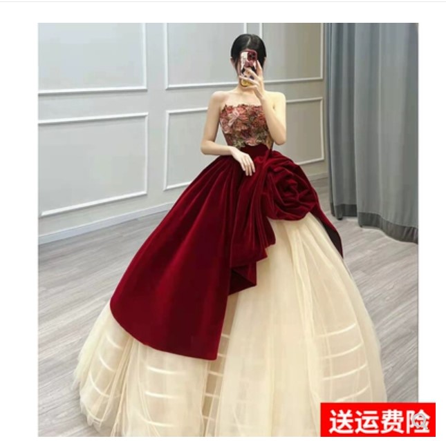 玫瑰骑士敬酒服新娘高级感结婚订婚晚礼服轻奢小众高端红色主婚纱