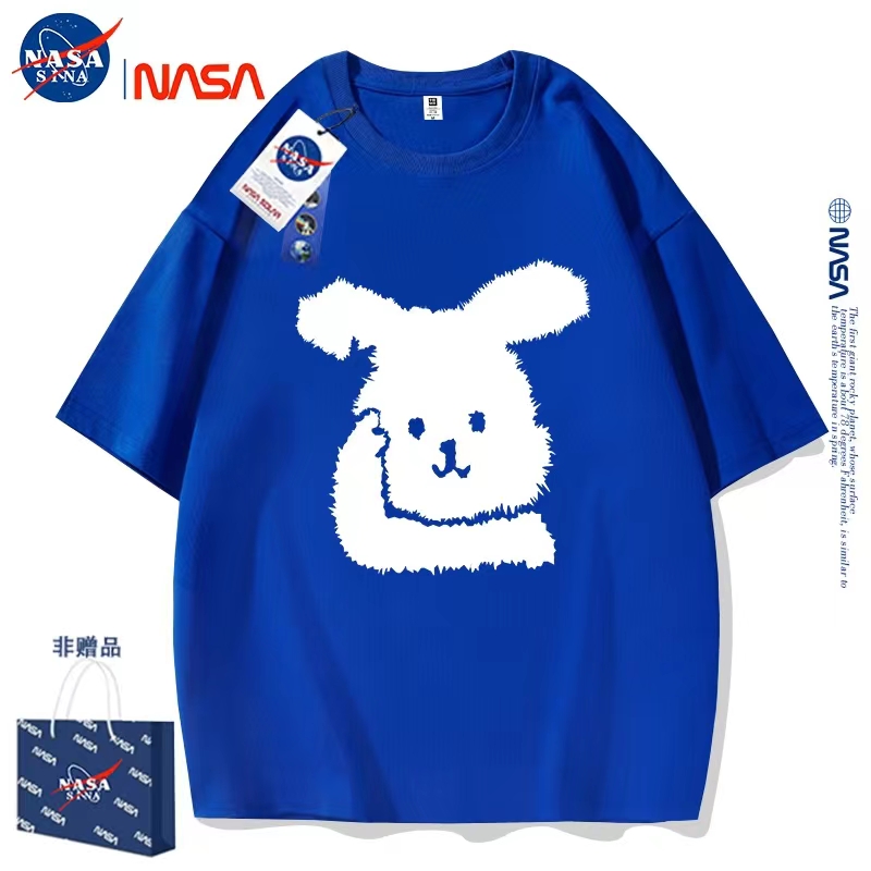 NASA联名克莱因蓝纯棉T恤2023新款时尚潮牌男女款宽松情侣装短袖