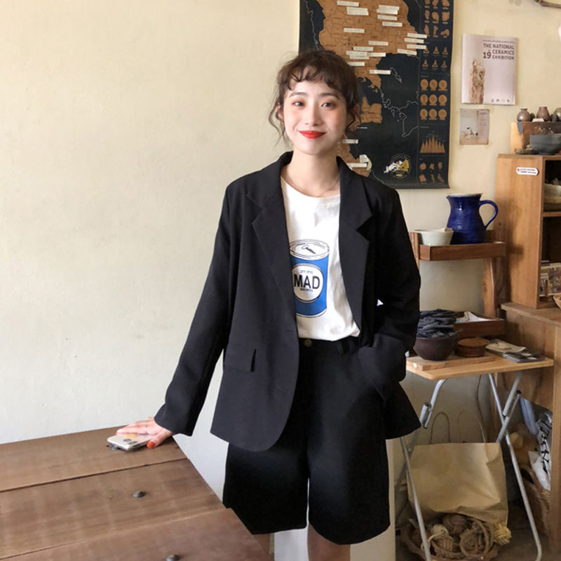 小个子小西装外套女潮ins秋季韩版学生宽松2022新款洋气黑色西服