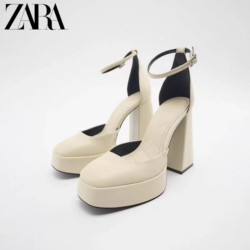 ZARA女鞋2023新品女鞋淡米黄色防水台高跟鞋芭比鞋小个子单鞋女