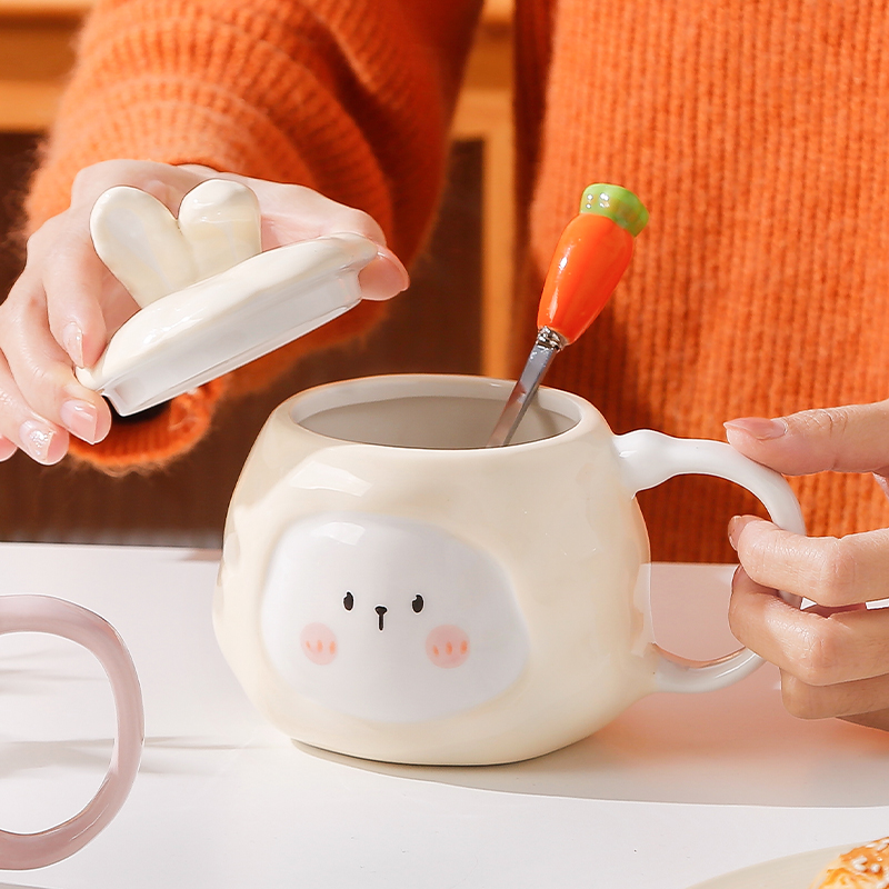 奶fufu兔兔杯子女陶瓷马克杯带盖情侣家用喝水杯可加热牛奶咖啡杯
