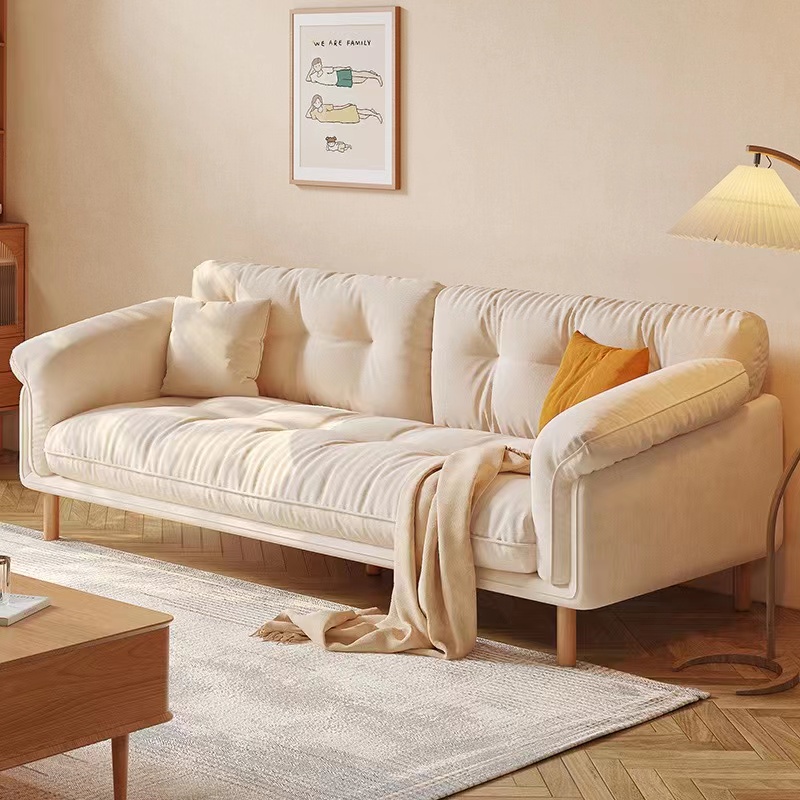 北欧小户型客厅布艺沙发简约现代日式原木三人位奶油色云朵沙发