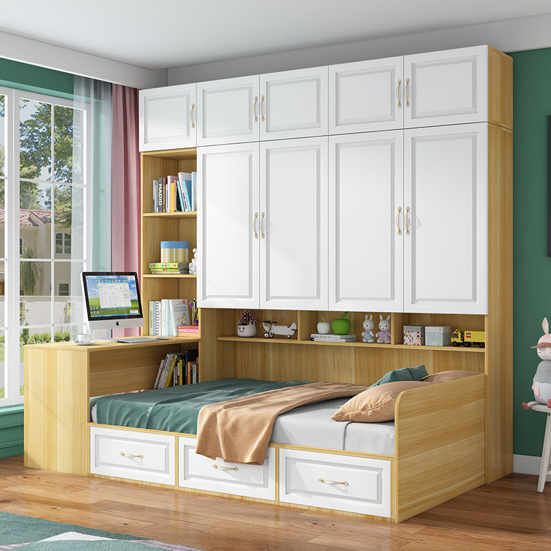 优佳榻榻米床柜一体儿童多功能小户型书桌储物组合床省空间实木衣柜床