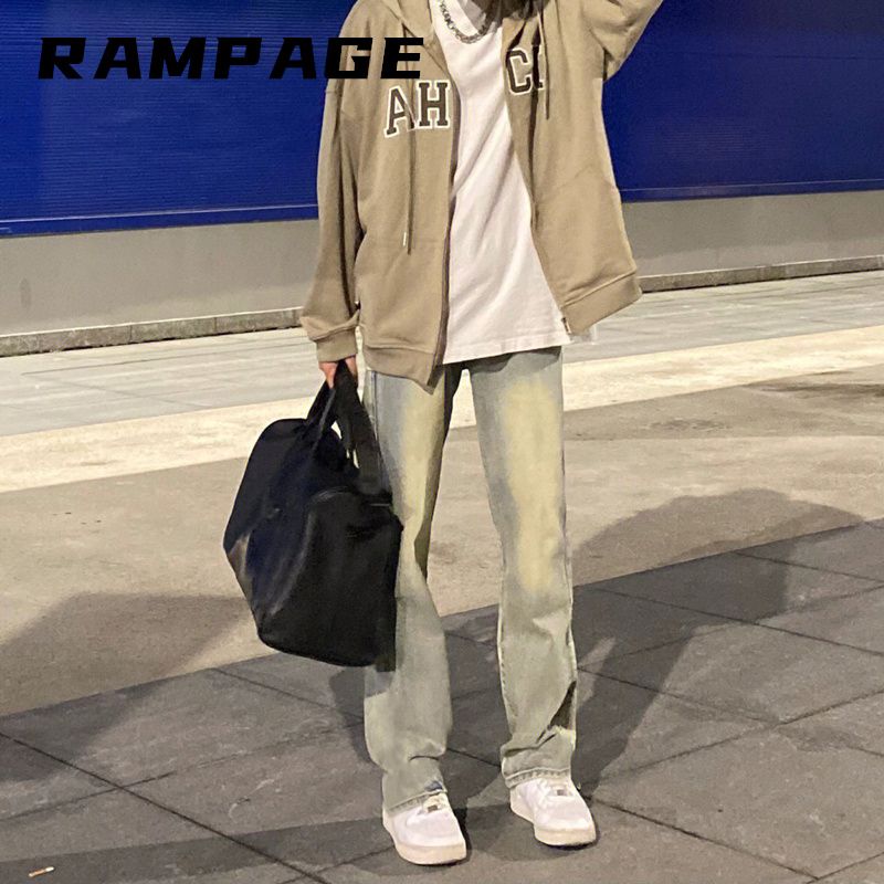 RAMPAGE美式水洗黄泥染牛仔裤男士春秋款痞帅宽松休闲直筒裤子男