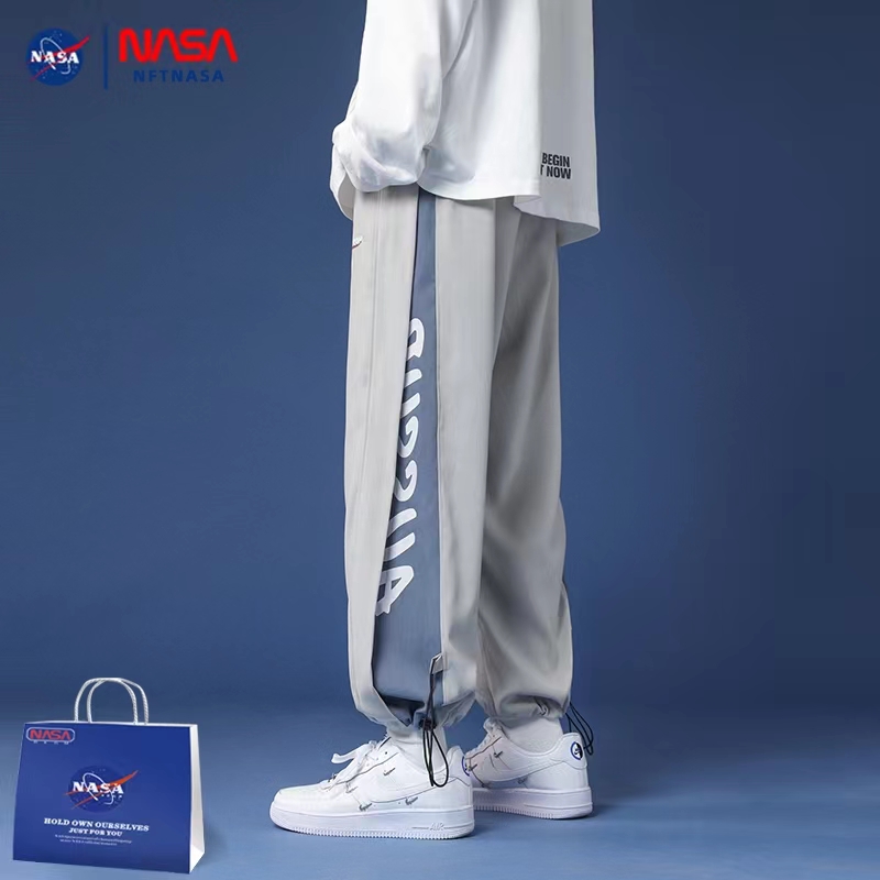 NASA联名休闲工装裤子男士春秋季薄款2023新款阔腿韩版束脚卫裤