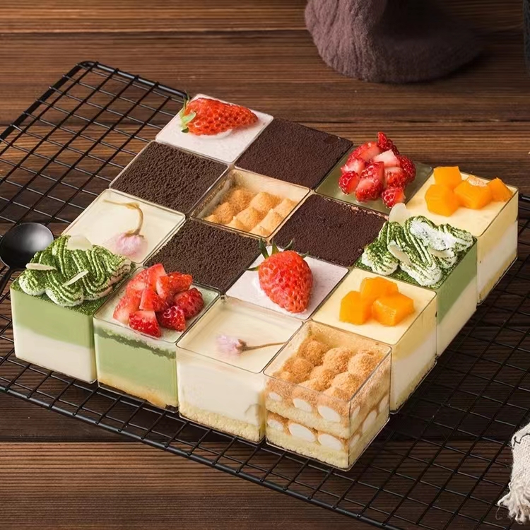 果立方慕斯杯 正方形 小盒子透明九宫格布丁酸奶木糠蛋糕包装盒