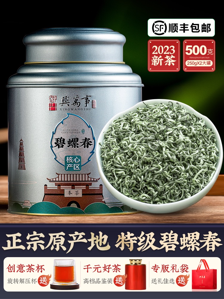 特级明前碧螺春茶叶2023年新茶 苏州高山绿茶浓香型 罐装500g送礼