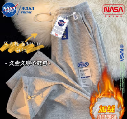 Colombass NASA裤子男潮牌联名休闲裤男秋冬季加绒直筒宽松大码阔
