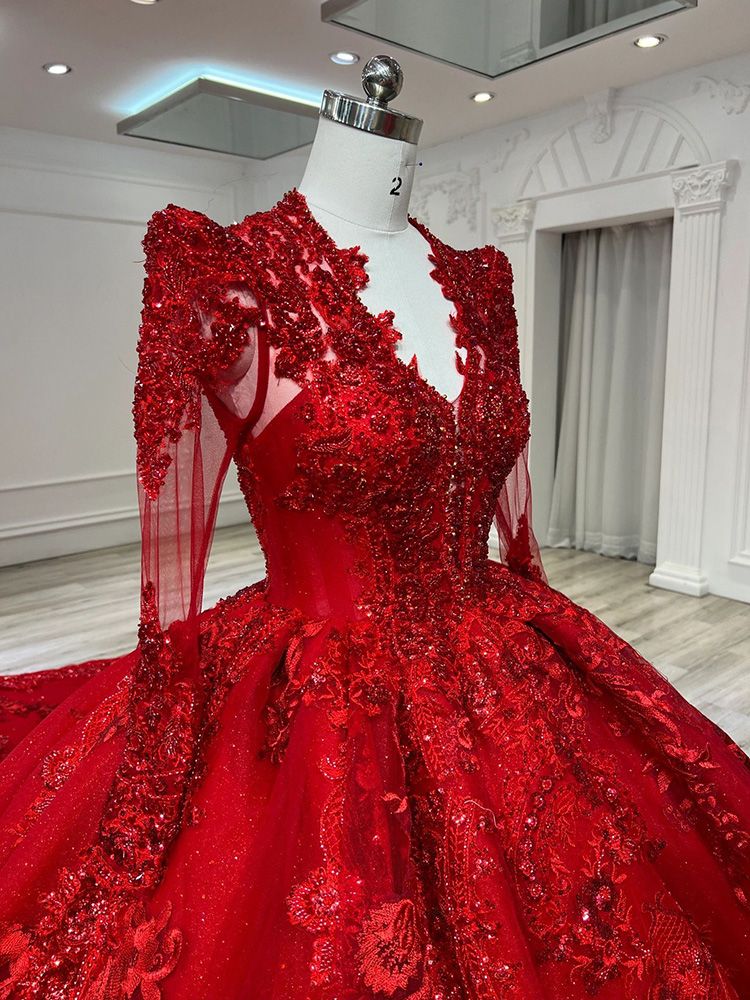2023年新款重工奢华红色高级质感中国风婚纱 高端齐地款