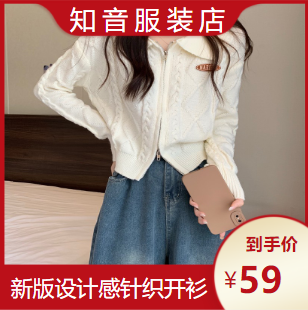 知音服装店—温柔风短款毛衣女秋冬新版设计感小众拉链针织开衫百搭小个子上衣 灰色 S