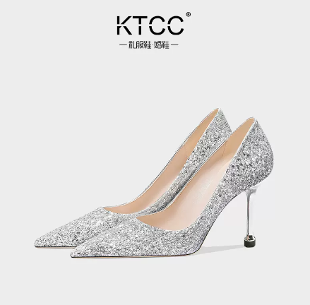KTCC主婚纱鞋2022年新款水晶婚鞋平时可穿银色高跟鞋女结婚新娘鞋