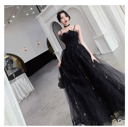黑色晚礼服宴会2023春季新款气质成人长款小礼服裙女高端仙气质感