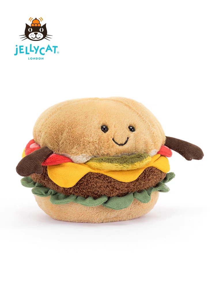 jELLYCAT2023年新品趣味汉堡安抚玩偶男女孩毛绒玩具可爱礼品