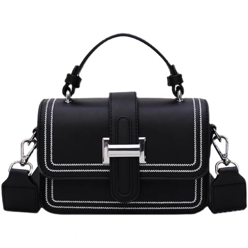 香港专柜轻奢高级感小巧手提包包2023新款时尚百搭宽带斜挎小方包 黑色