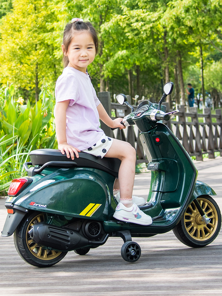 vespa授权双人摩托车儿童电动三轮车防侧翻小女孩可坐大人玩具车