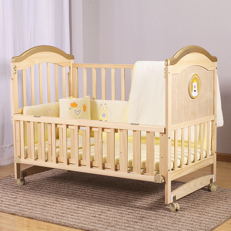 婴儿床实木无漆宝宝婴儿床拼接大床 新多功能超大置物台生儿摇篮