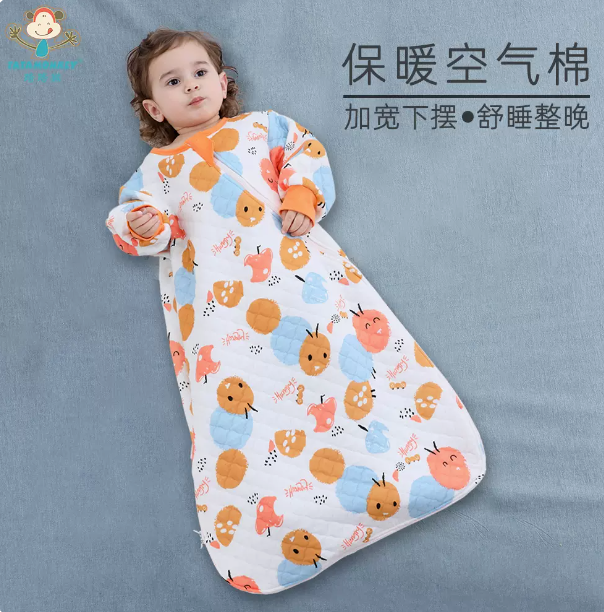 婴儿睡袋春秋保暖空气棉三层纯棉可拆袖双向拉链可包脚儿童防踢被