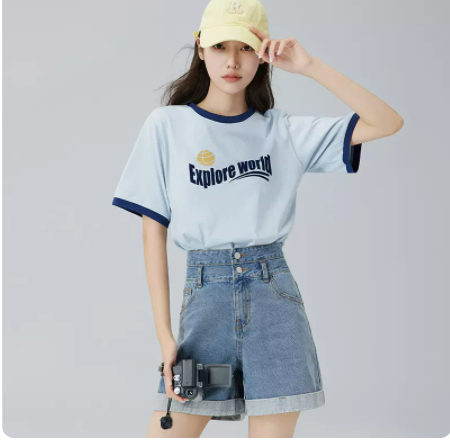 【新品】韩都女装2023夏新款女工装风纯棉显瘦短袖印花t恤