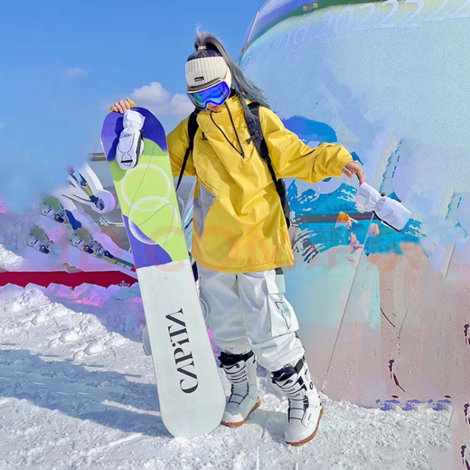 雪怡派 22单板滑雪服套装小众滑雪裤潮牌个性拼接雪服男女防风防水韩国风 卫衣skiing 