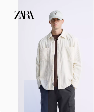 ZARA2023秋季新品男装 灯芯绒衬衫外套 长袖 白色 s