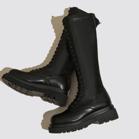 秋季新款骑士靴厚底增高显瘦马丁靴高筒长靴 黑色，棕色 36