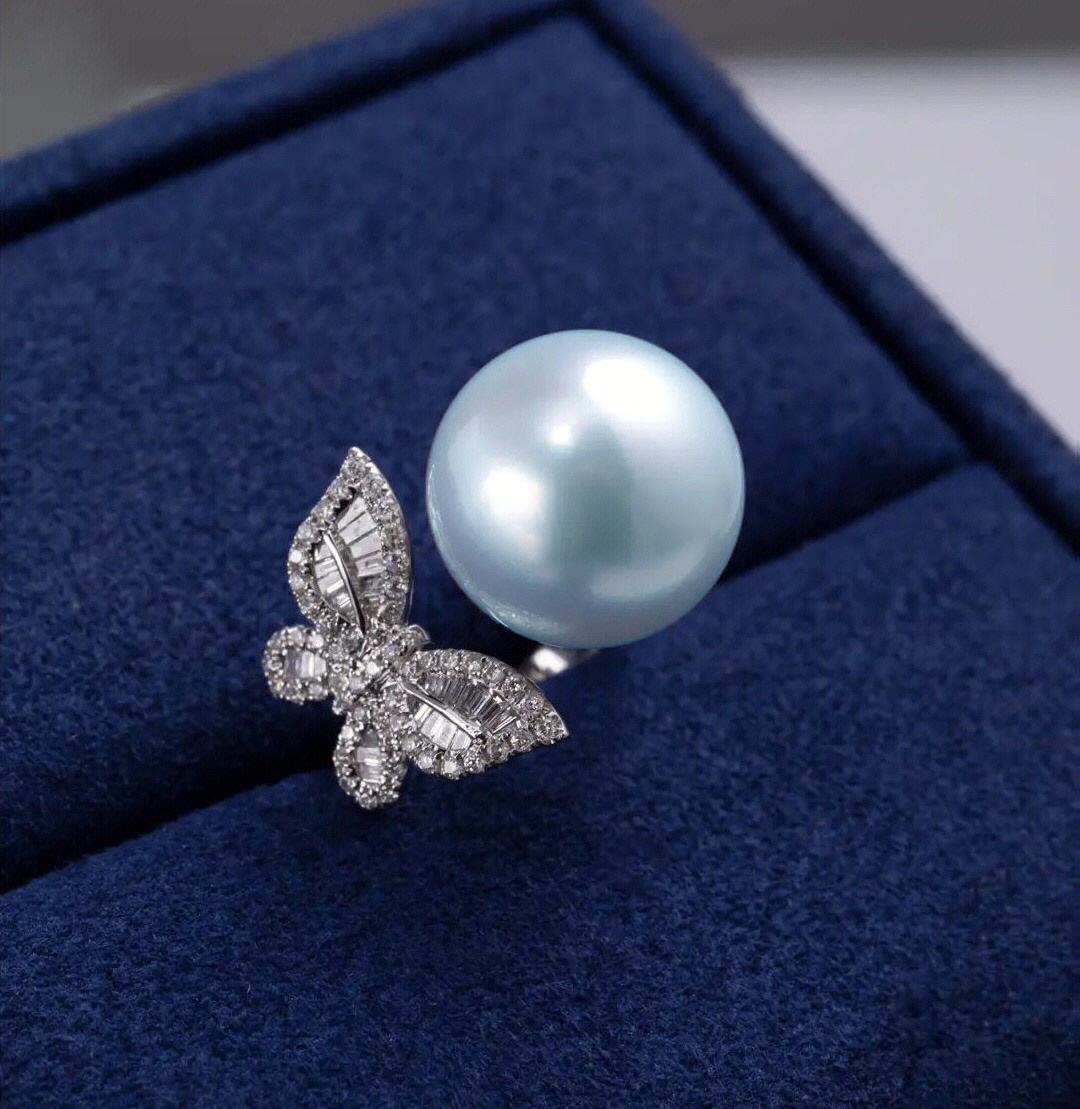 新品法式高级珍珠戒指女开口满钻锆石花朵清新优雅百搭澳白食指环