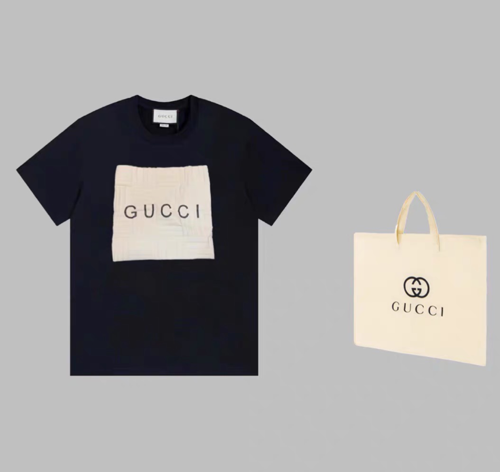 Gucci/古驰 23ss新品夏 经典大logo大方块宽松短袖T恤上衣  男女 黑 S Gucci