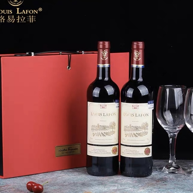 法国原瓶进口红酒路易拉菲千红葡萄酒2支礼盒装正 品送礼经典双支