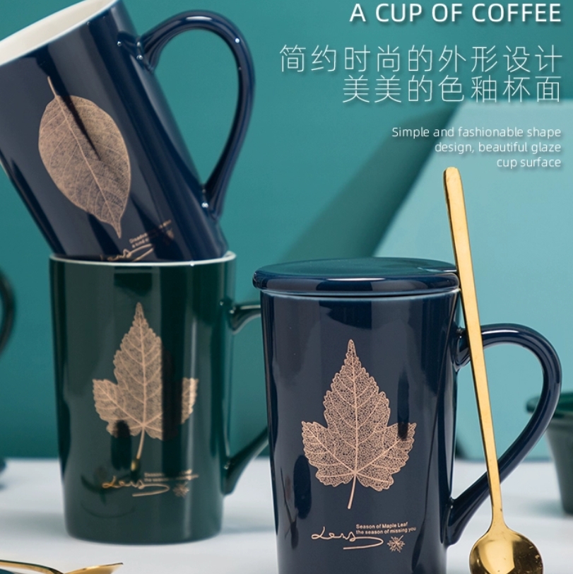 陶瓷泡茶杯过滤咖啡杯水杯办公室情侣马克杯带盖勺logo中秋节礼物