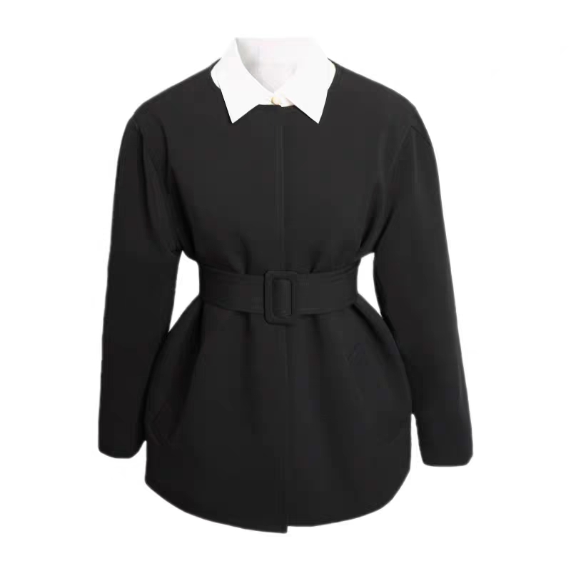 韩系收腰设计感黑色西装外套+衬衣两件套小个子冬装时尚穿搭气质