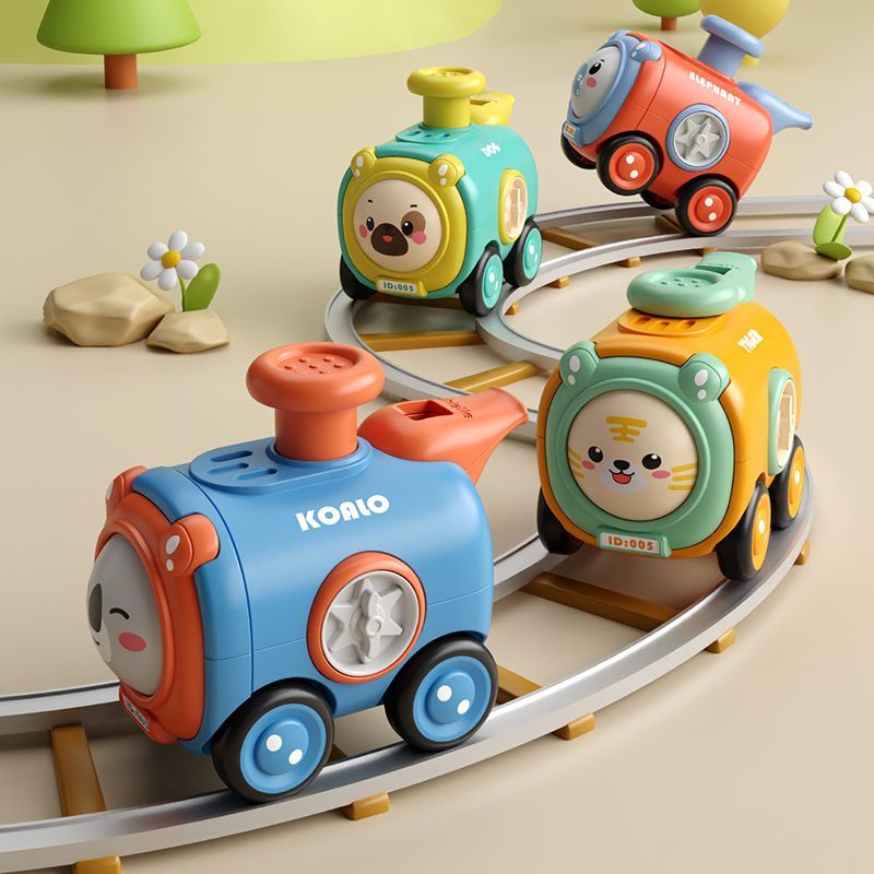 儿童按压玩具车惯性小汽车带口哨变脸车火车1-3岁2幼儿园生日礼物 蓝色