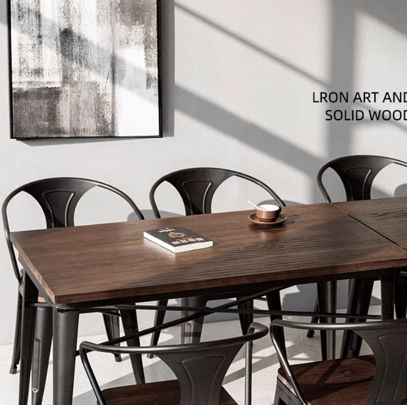 实木餐桌现代2简约餐厅咖啡厅酒吧4人桌子美式工业风铁艺桌椅组合