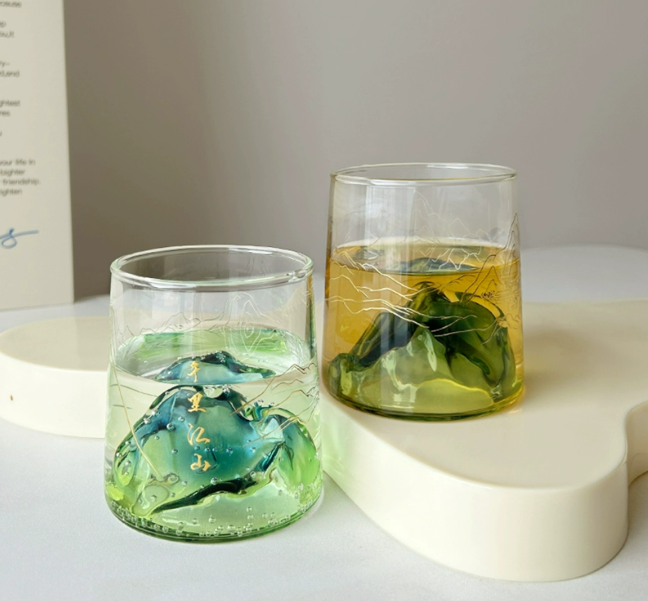 千里江山杯玻璃杯创意只此青绿杯国潮观山彩色杯子家用泡茶品茗杯