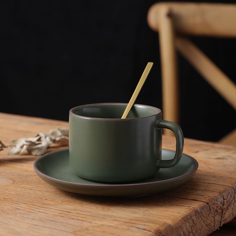 日式复古咖啡杯碟网红精致ins陶瓷水杯子带勺子欧式茶杯批发套装 