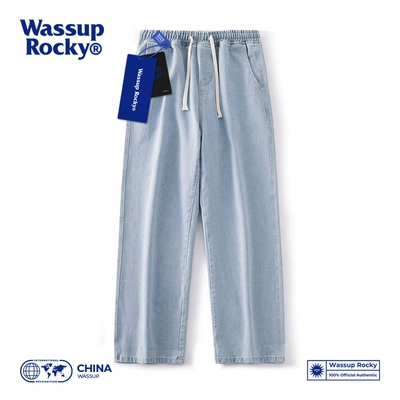 Wassup Rocky美式复古做旧水洗直筒牛仔裤秋冬加绒保暖学生阔腿裤