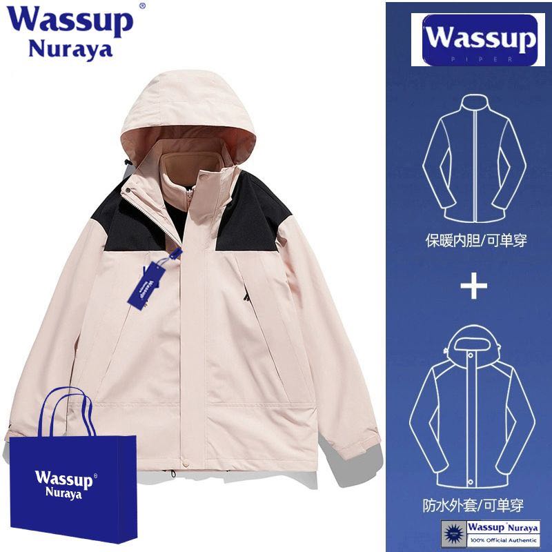 WASSUP旗舰店冲锋衣男女款冬季2023新款三合一可拆卸户外登山服防水服宽松情侣夹克外套78.4元