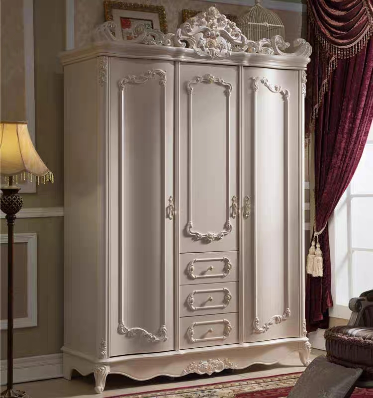 欧式衣柜三门1.7米大衣柜白色卧室家具法式雕花3门衣柜