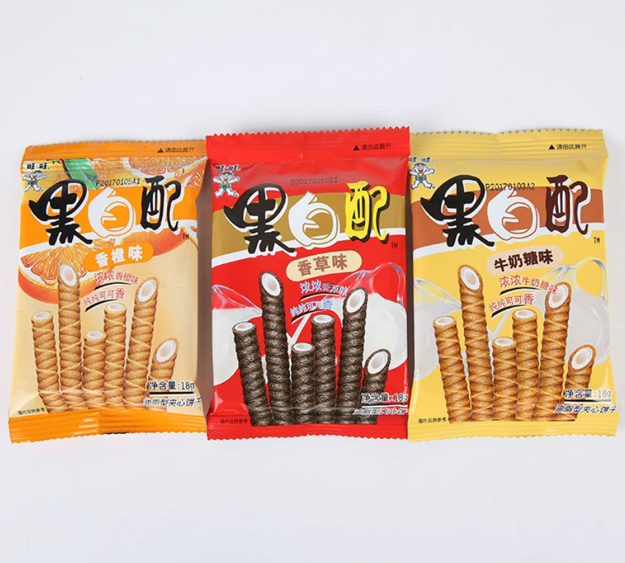 旺黑白配56g*10盒巧克力夹心卷饼干～棒香草味儿童休闲零食品小吃